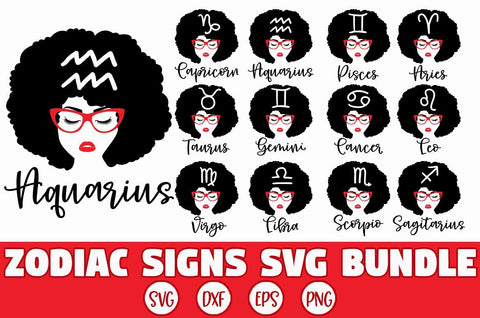 Zodiac Sign Afro Black Woman SVG Bundle SVG Freeling Design House 