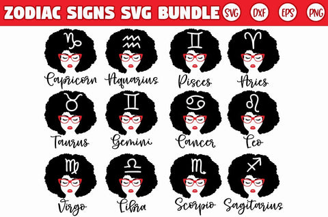 Zodiac Sign Afro Black Woman SVG Bundle SVG Freeling Design House 