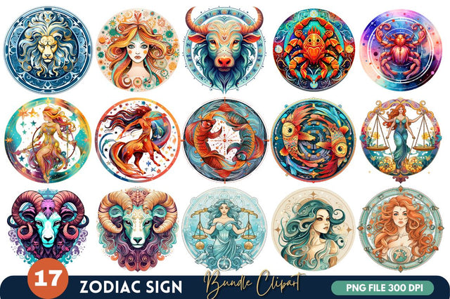 Zodiac Sign Clipart Bundle Sublimation Regulrcrative 