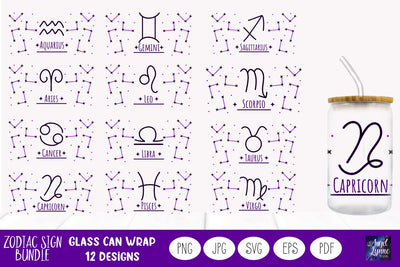 Zodiac Sign Glass Wrap Bundle | Zodiac Libbey Glass Bundle SVG Angel Lynne Designs 