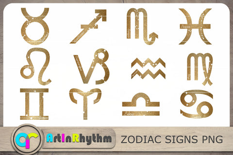 Zodiac Sign PNG Cliparts, Gold Zodiac Signs, Constellation Cliparts SVG Artinrhythm shop 