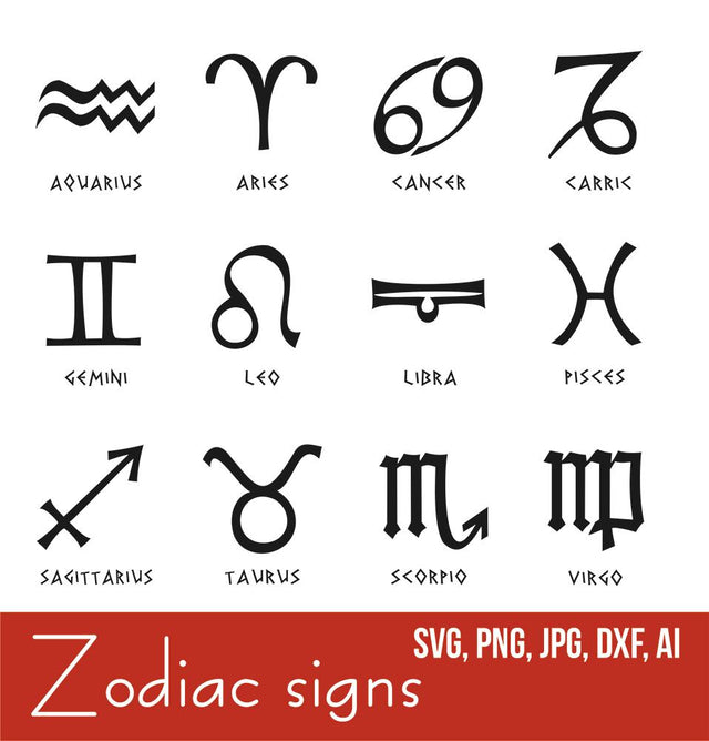 Zodiac Sign Svg, Astrology signs Vector, 12 Zodiac SVG VectorSVGdesign 
