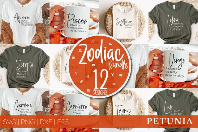 Zodiac Sign SVG Bundle | Horoscope SVG Bundle SVG Petunia Digital Design 