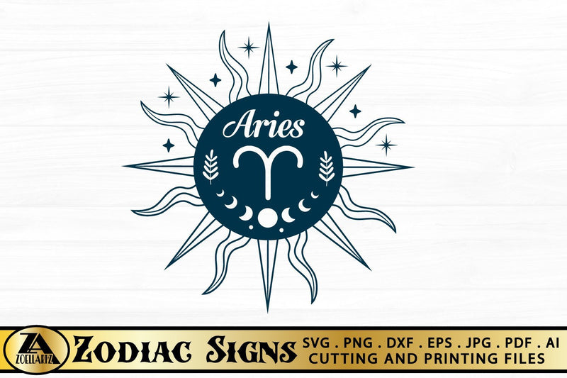 Zodiac Sign SVG Celestial Moon Aries SVG Horoscope SVG - So Fontsy