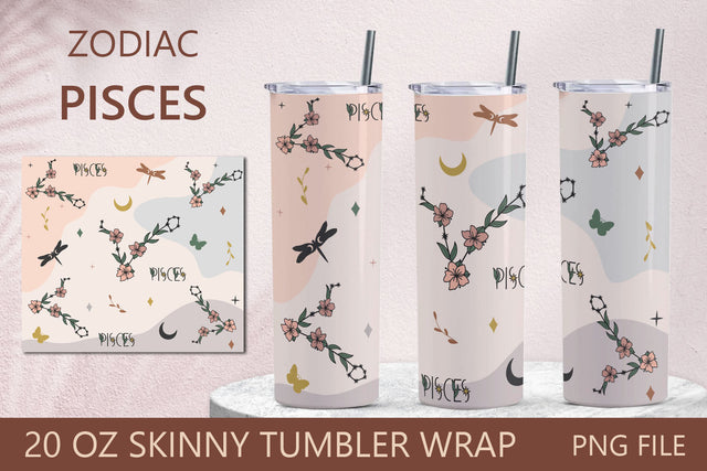 Zodiac sign tumbler, Pisces Horoscope 20 oz skinny tumbler wrap png Sublimation AnastasiyaArtDesign 
