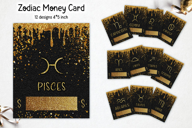 Zodiac Signs Birthday Money Card. Celestial Designs PNG Sublimation Kseniia designer 