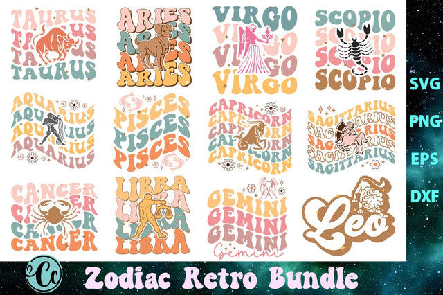 Zodiac Signs Retro SVG Bundle, Zodiac signs bundle, Zodiac svg bundle, Retro bundle SVG Crazy Craft 