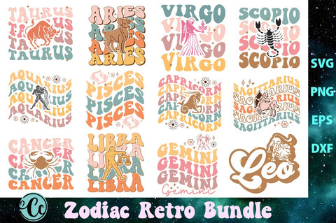 Zodiac Signs Retro SVG Bundle, Zodiac signs bundle, Zodiac svg bundle, Retro bundle SVG Crazy Craft 