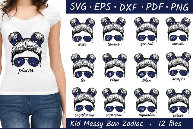 Zodiac signs Svg | Astrology Svg | Messy Bun Kid Svg Bundle SVG Irina Ostapenko 