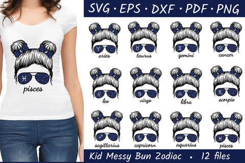 Zodiac signs Svg | Astrology Svg | Messy Bun Kid Svg Bundle SVG Irina Ostapenko 