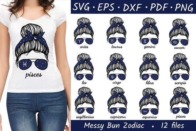 Zodiac signs Svg | Astrology Svg | Messy Bun Svg Bundle SVG Irina Ostapenko 