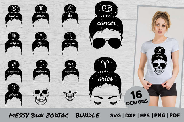 Zodiac signs Svg | Astrology Svg | Messy Bun Svg Bundle SVG Irina Ostapenko 