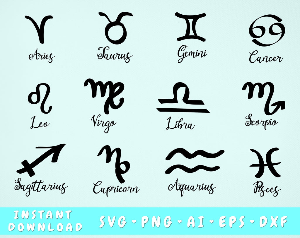 Zodiac Signs SVG Bundle, 12 Designs, Astrology Signs SVG, Zodiac ...