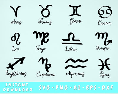 Zodiac Signs SVG Bundle, 12 Designs, Astrology Signs SVG, Zodiac Symbols SVG, Horoscope SVG Cut Files For Cricut, Silhouette SVG HappyDesignStudio 