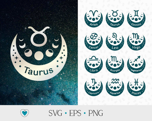 Zodiac signs svg Bundle, Astrology cut files, Horoscope png SVG Pretty Meerkat 