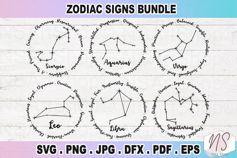 Zodiac signs svg Bundle, Astrology cut files, Zodiac Symbols svg, Constellation Signs svg, Astrology, Horoscope, Cut File Cricut, Silhouette, Horoscope png SVG NS Arts Shop 