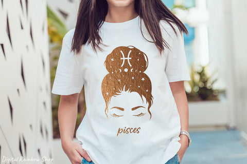 Zodiac signs svg bundle, Astrology Svg, Messy bun svg SVG Digital Rainbow Shop 