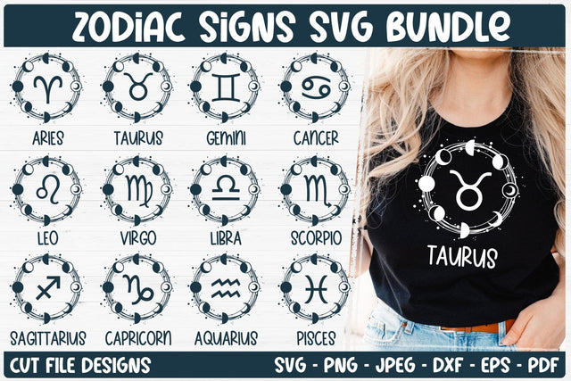 Zodiac Signs SVG Bundle | Celestial SVG | Astrology Horoscope SVG TatiStudio 