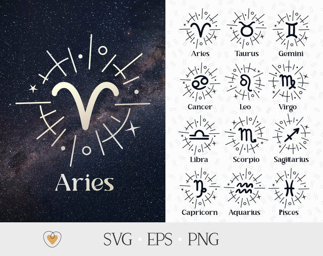 Zodiac signs svg Bundle, Horoscope png, Zodiac png, Astrology cut files SVG Pretty Meerkat 