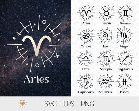 Zodiac signs svg Bundle, Horoscope png, Zodiac png, Astrology cut files SVG Pretty Meerkat 