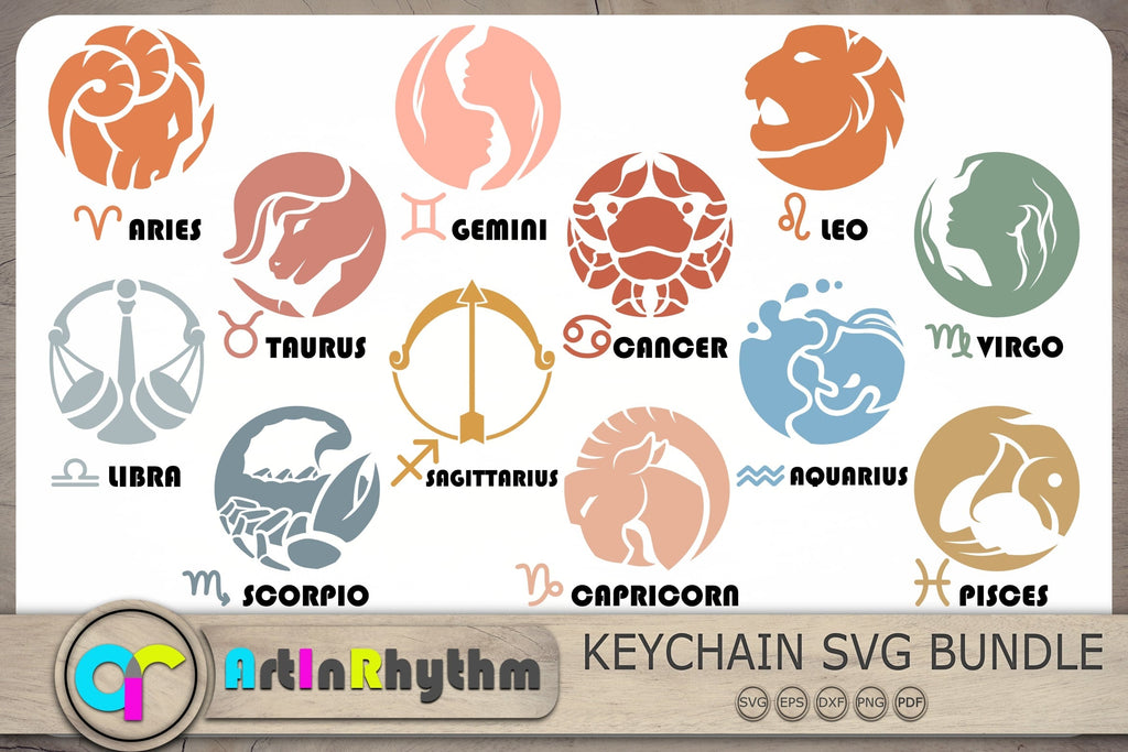 Circle Zodiac Sign Keychain Svg Bundle, Astrology Svg, Keychain ...