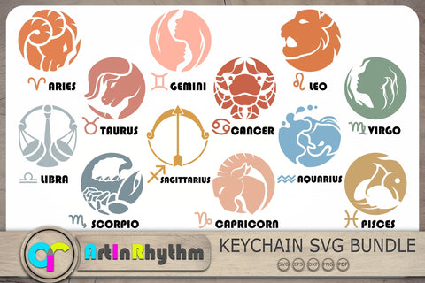 Zodiac Signs Svg, Circle Zodiac Signs Svg, Keychain Svg SVG Artinrhythm shop 