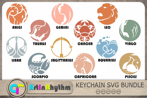 Zodiac Signs Svg, Circle Zodiac Signs Svg, Keychain Svg SVG Artinrhythm shop 