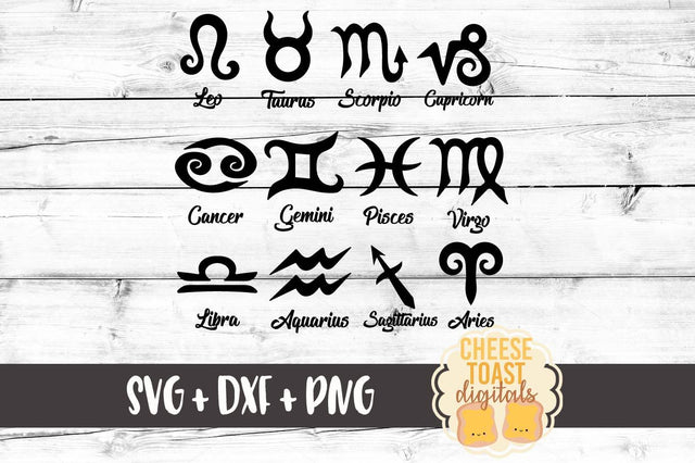 Zodiac Signs SVG PNG DXF Cut Files SVG Cheese Toast Digitals
