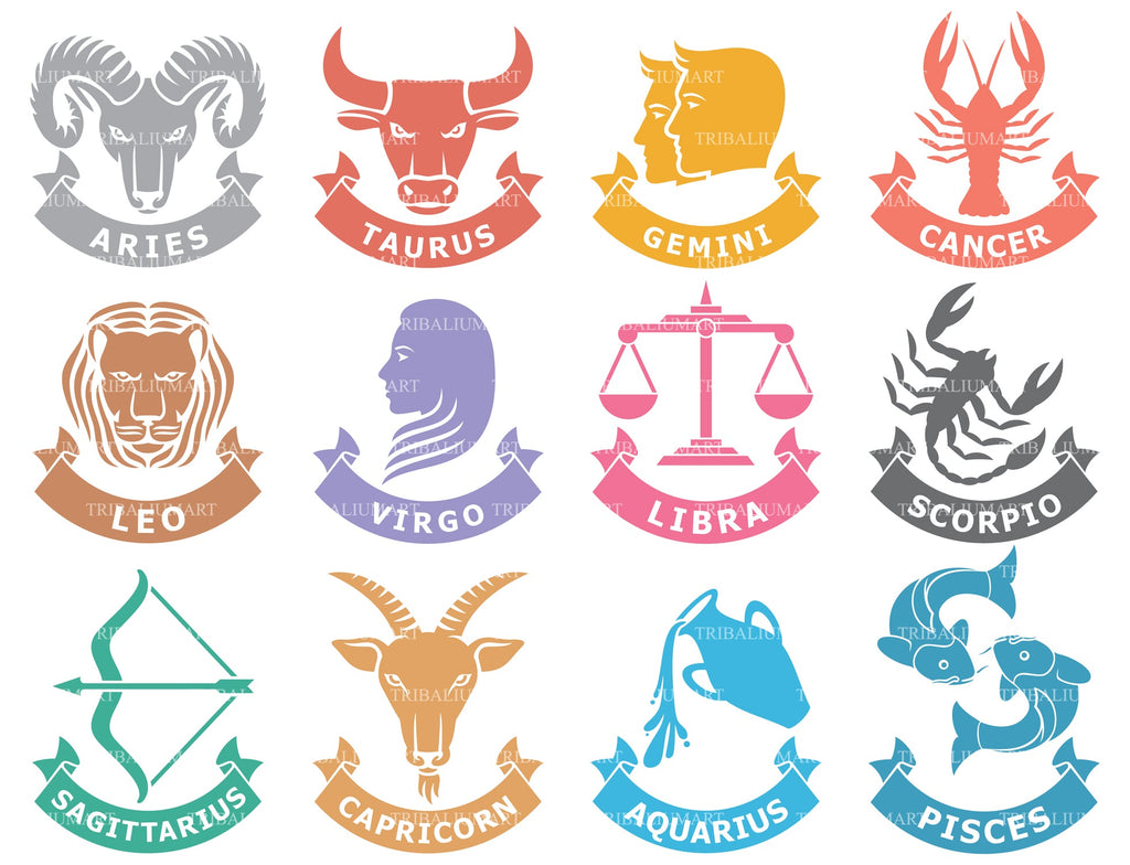 Zodiac signs. Clip Art silhouettes (eps, svg, pdf, png, dxf, jpeg ...