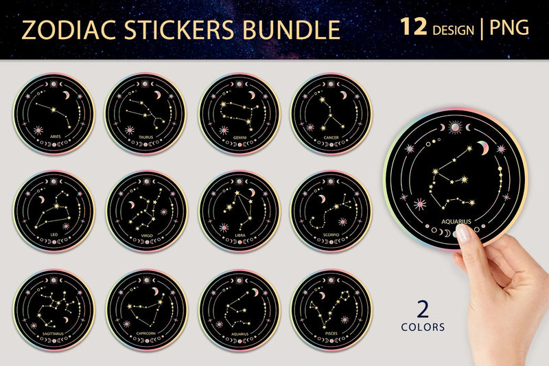Zodiac stickers bundle Sublimation KMarinaDesign 