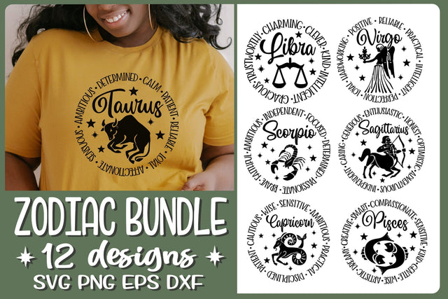 Zodiac SVG Bundle 12 Designs SVG Cutting PNG Sublimation SVG On the Beach Boutique 