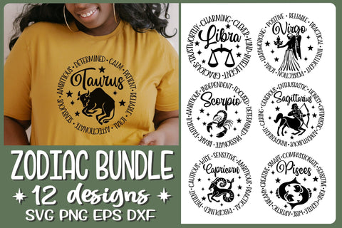 Zodiac SVG Bundle 12 Designs SVG Cutting PNG Sublimation SVG On the Beach Boutique 