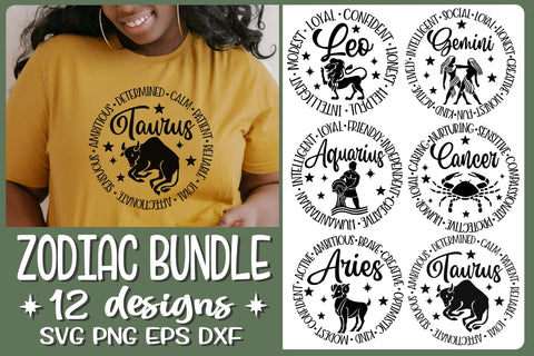 Zodiac SVG Bundle 12 Designs SVG Cutting PNG Sublimation SVG On the Beach Boutique 