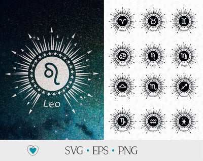 Zodiac svg Bundle, Zodiac signs, Astrology cut files, Horoscope png SVG Pretty Meerkat 