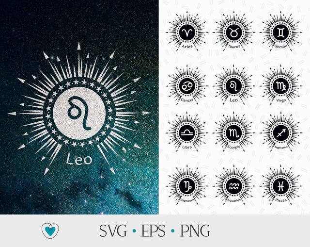 Zodiac svg Bundle, Zodiac signs, Astrology cut files, Horoscope png SVG Pretty Meerkat 