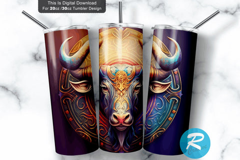 Zodiac Taurus Round 20 oz / 30 oz Tumbler PNG Sublimation Regulrcrative 
