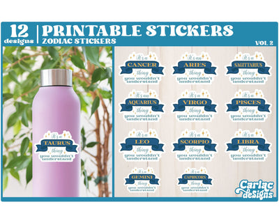 Zodiac Thing Sticker Bundle | Zodiac Sign Stickers | Vol 2 Sublimation Carla C Designs 
