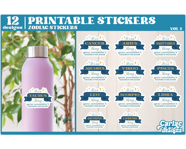 Zodiac Thing Sticker Bundle | Zodiac Sign Stickers | Vol 2 Sublimation Carla C Designs 