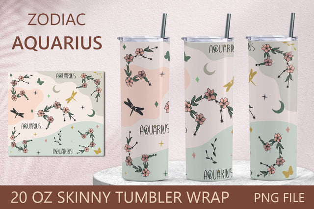 Zodiac tumbler png, Aquarius horoscope symbol, 20 oz skinny tumbler wrap Sublimation AnastasiyaArtDesign 