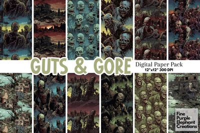 Zombie Apocalypse | Horror Comic Digital Pattern Fine Purple Elephant Creations 