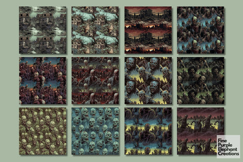 Zombie Apocalypse | Horror Comic Digital Pattern Fine Purple Elephant Creations 