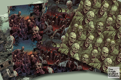 Zombie Apocalypse | Horror Comic Digital Pattern Fine Purple Elephant Creations 
