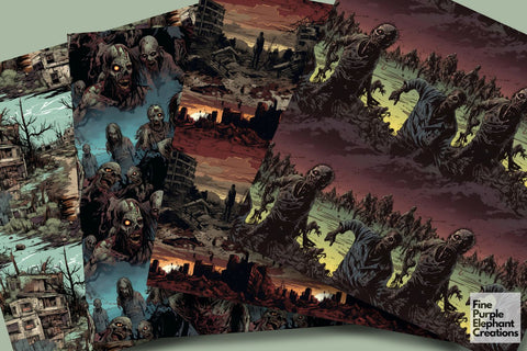Zombie Apocalypse | Horror Comic Digital Pattern Fine Purple Elephant Creations 
