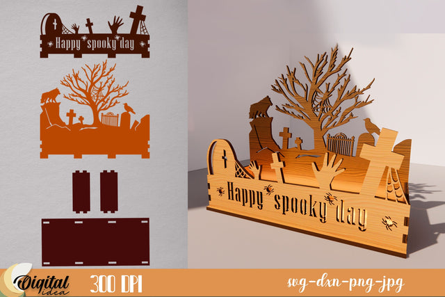 Zombie Design | Halloween Candle Box 3D Design | 3D Halloween Silhouette Laser Cut | Spooky Scene SVG Evgenyia Guschina 