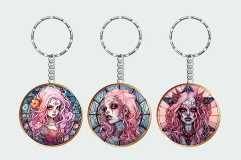 Zombie Girl Halloween Keychain Sublimation Stained Glass Sublimation OrangeBrushStudio 