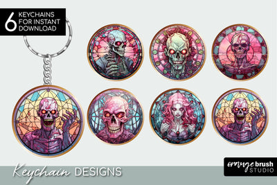 Zombie Halloween Keychain Sublimation Bundle Stained Glass Sublimation OrangeBrushStudio 