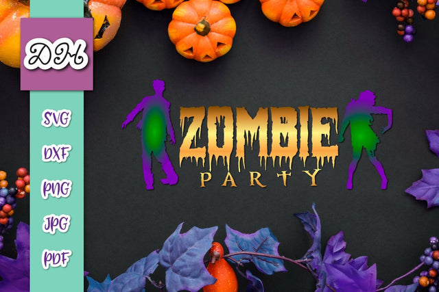 Zombie Party Sign Happy Halloween Print and Cut SVG Digitals by Hanna 