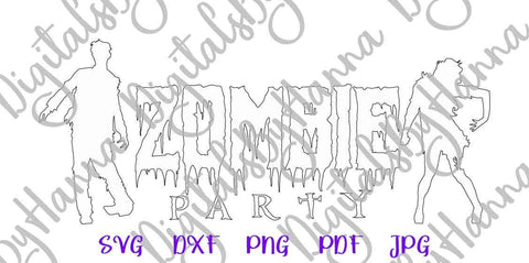 Zombie Party Sign Happy Halloween Print and Cut SVG Digitals by Hanna 