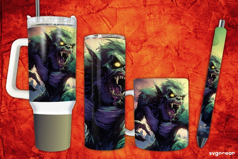 Zombie-werewolf Wrap Bundle | Tumbler | Mug | Pen Sublimation SvgOcean 