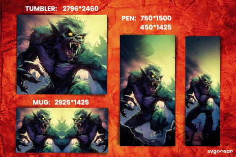 Zombie-werewolf Wrap Bundle | Tumbler | Mug | Pen Sublimation SvgOcean 